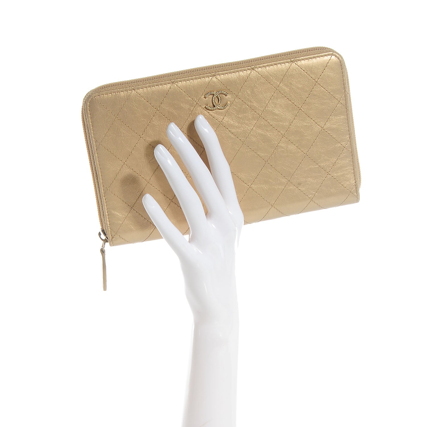 Chanel Calfskin Large Zip Around Wallet Gold 2 of 14