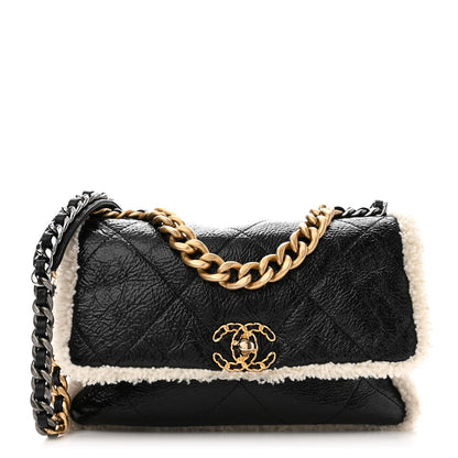Chanel Crumpled Calfskin Shearling Sheepskin Quilted Large Chanel 19 Flap Black 1 of 10