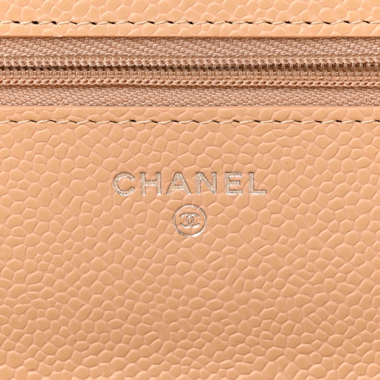 Caviar Quilted Wallet On Chain WOC Beige