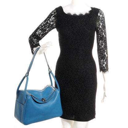 Hermes Taurillon Clemence Lindy 30 Blue Jean 2 of 24