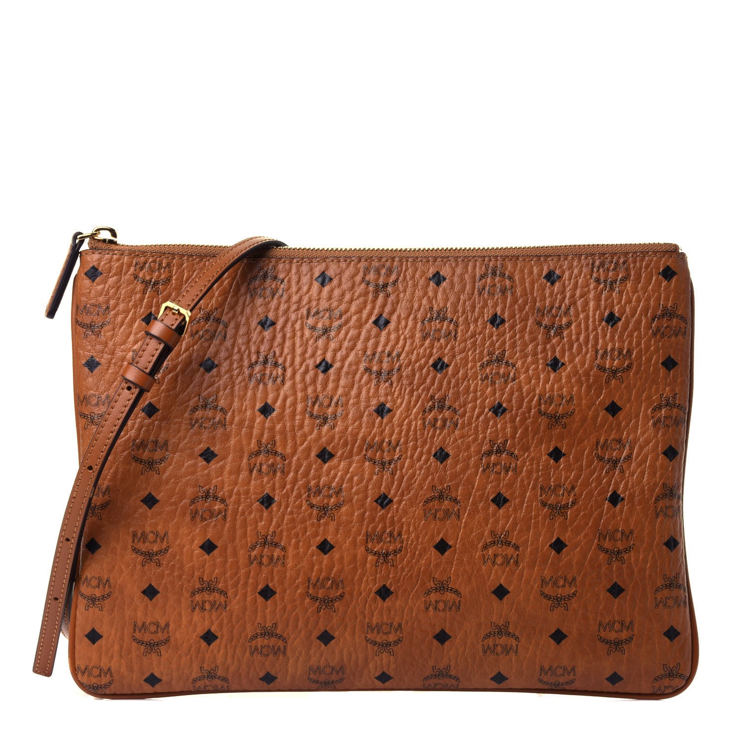 MCM Visetos Medium Crossbody Pouch Cognac 1 of 4