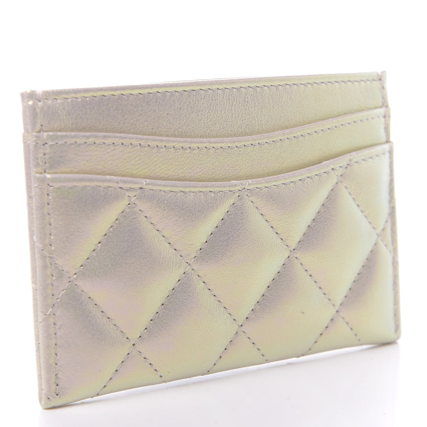 Iridescent Lambskin Quilted Card Holder Ivory