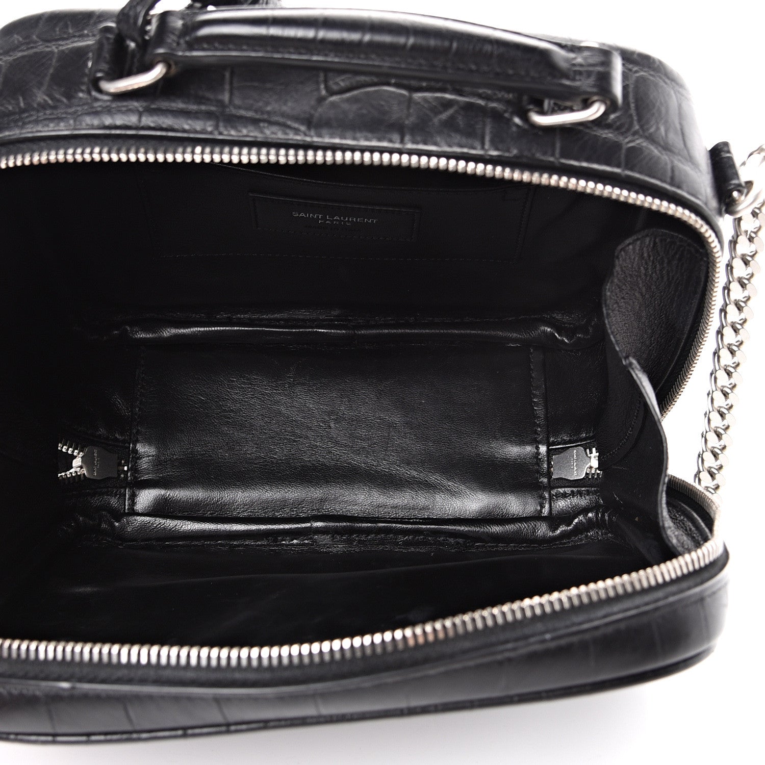Saint Laurent Calfskin Crocodile Embossed Monogram Lunch Box Bag Black 4 of 15