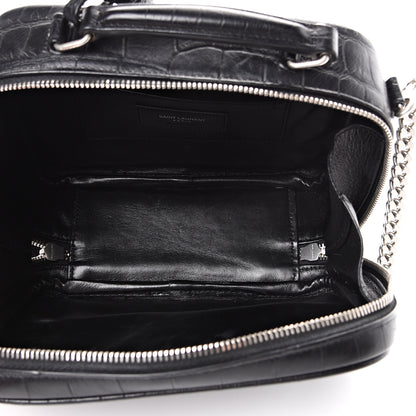Saint Laurent Calfskin Crocodile Embossed Monogram Lunch Box Bag Black 4 of 15