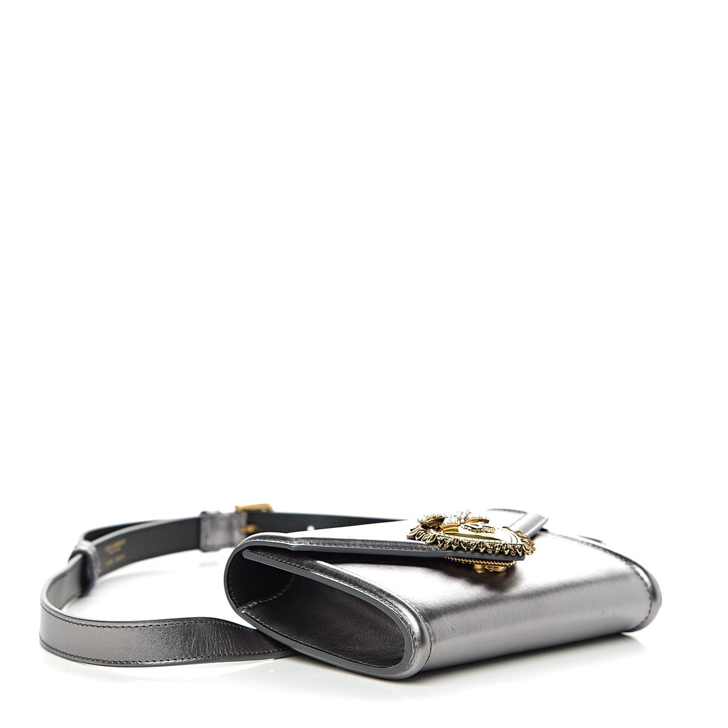 Metallic Agnello Vitello Devotion Belt Bag 95 38 Argento Scuro