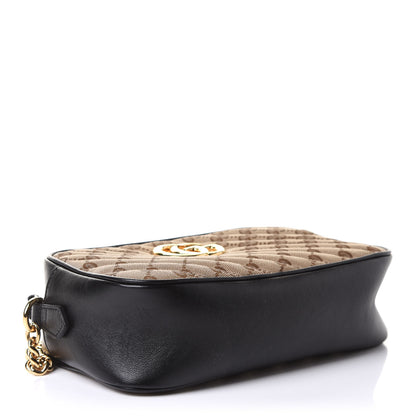 Gucci Monogram Matelasse Diagonal Small GG Marmont Chain Shoulder Bag Beige Black 4 of 11