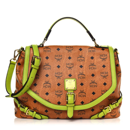 MCM Visetos Top Handle Satchel Cognac Green 1 of 5