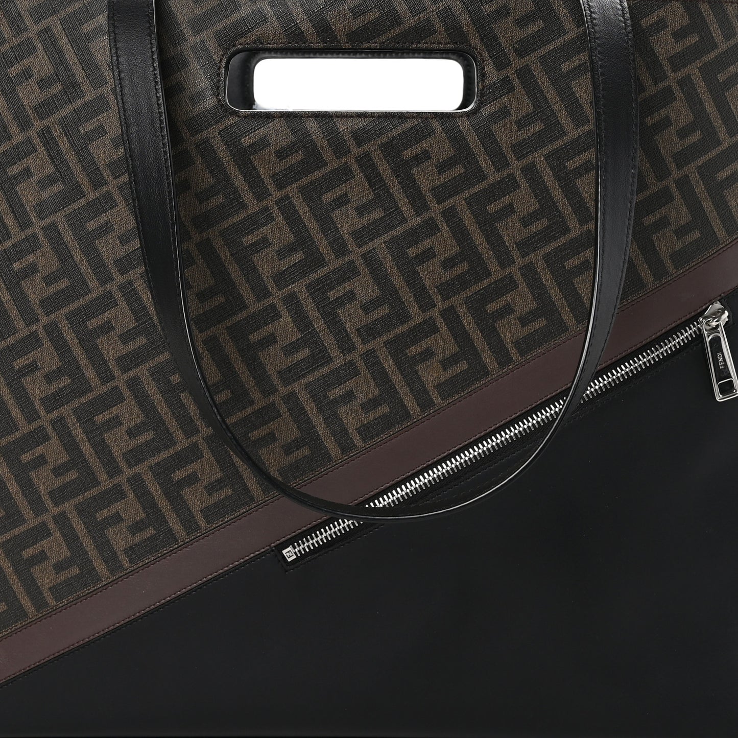 Glazed Fabric Vitello Liberty FF 1974 Diagonal East West Shopper Tote Tobacco Moresco Black