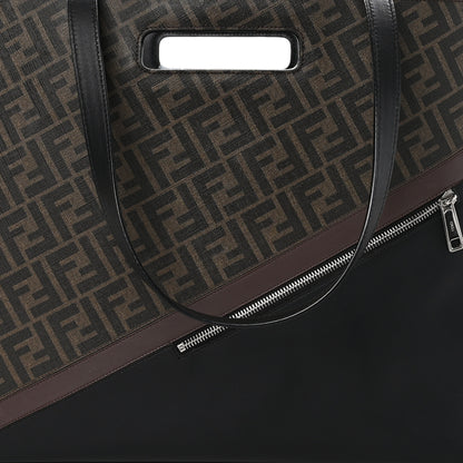 Fendi Glazed Fabric Vitello Liberty FF 1974 Diagonal East West Shopper Tote Tobacco Moresco Black 8 of 10