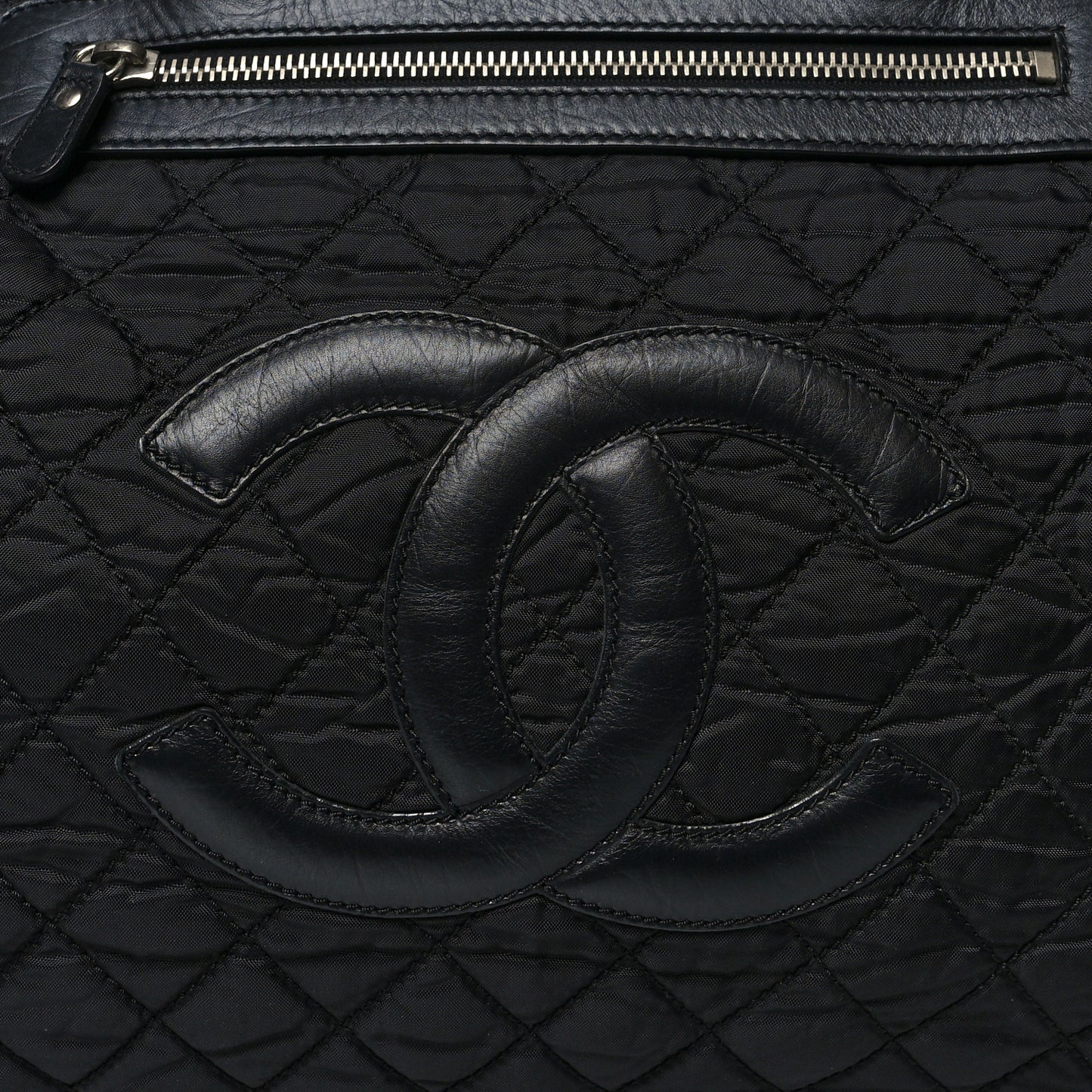 Nylon Quilted Calfskin Large CC Tote Bag Black