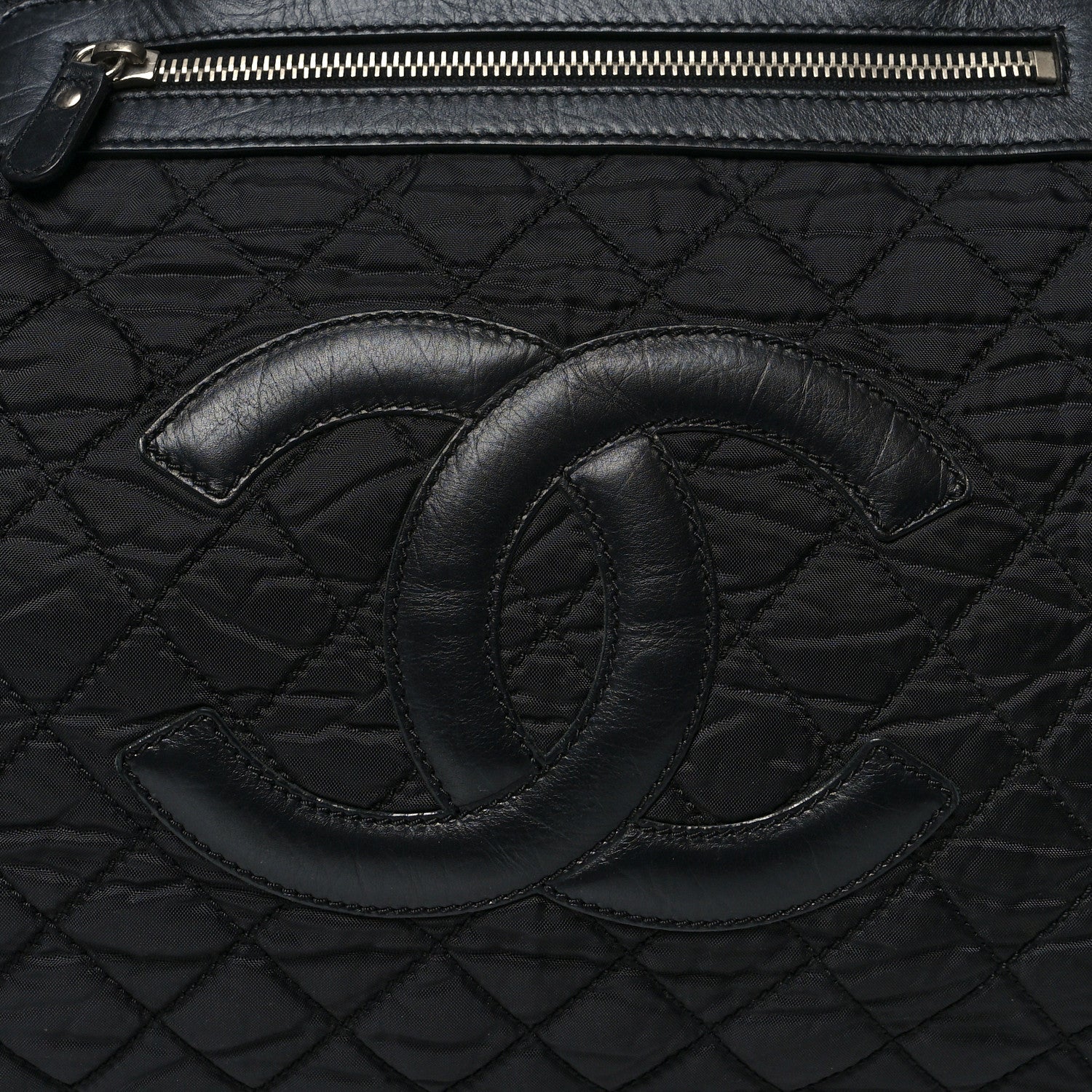 Chanel Nylon Quilted Calfskin Large CC Tote Bag Black 14 of 14