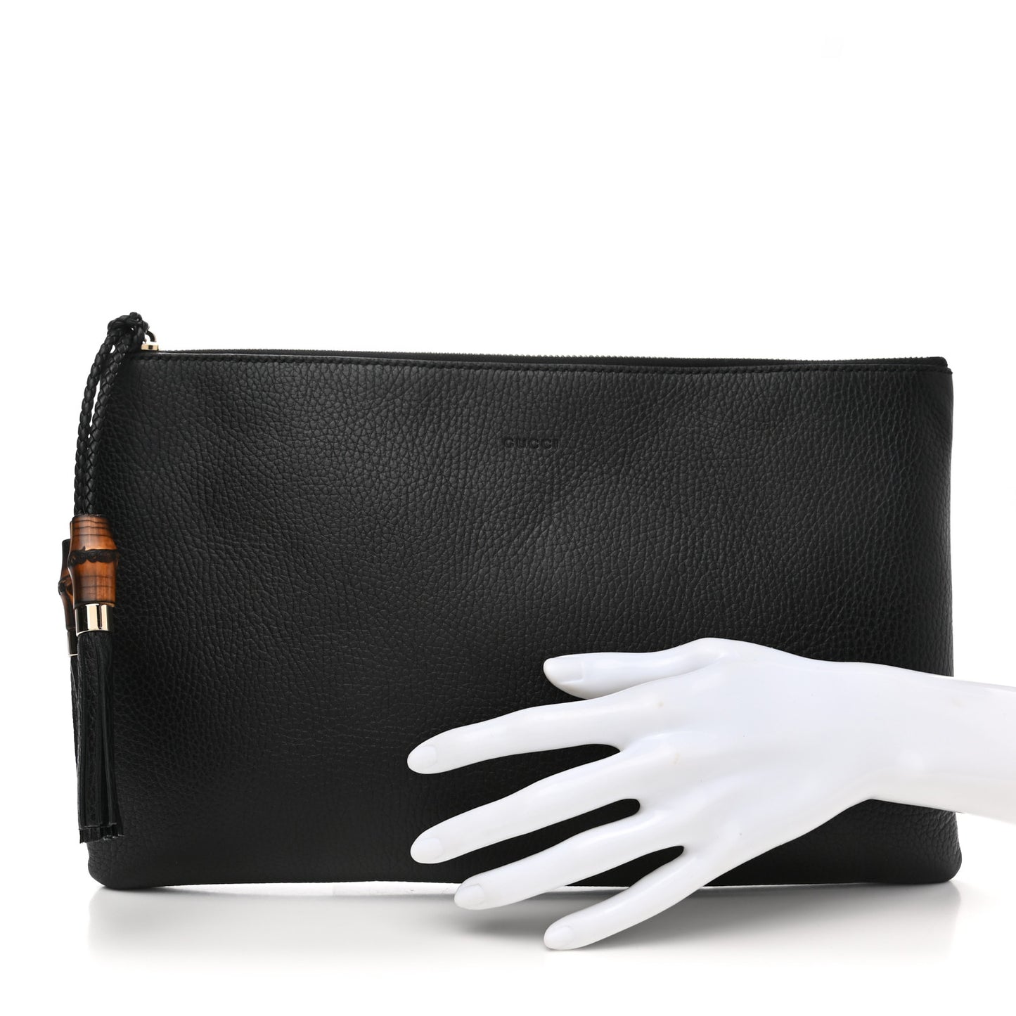 Pebbled Calfskin Large Bamboo Clutch Black