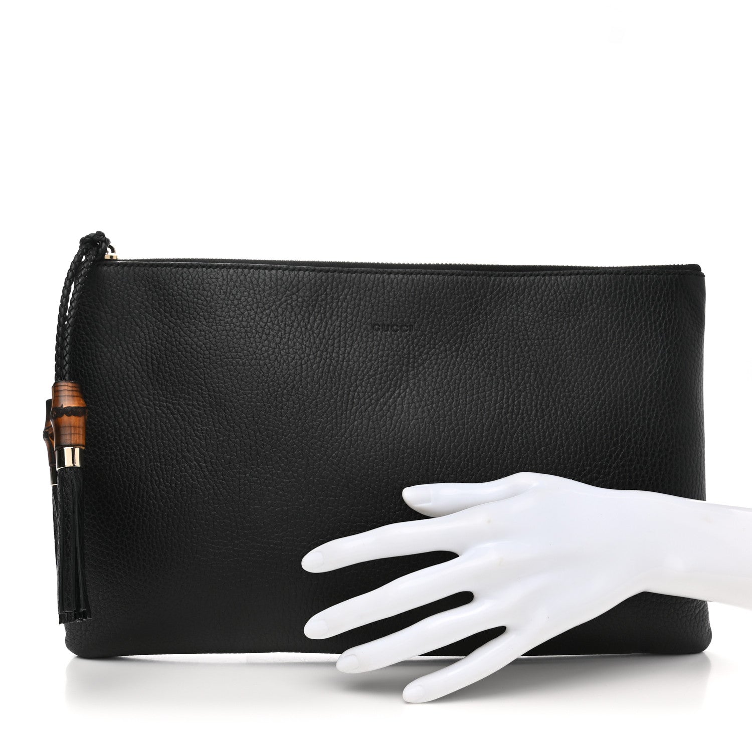 Gucci Pebbled Calfskin Large Bamboo Clutch Black 2 of 7