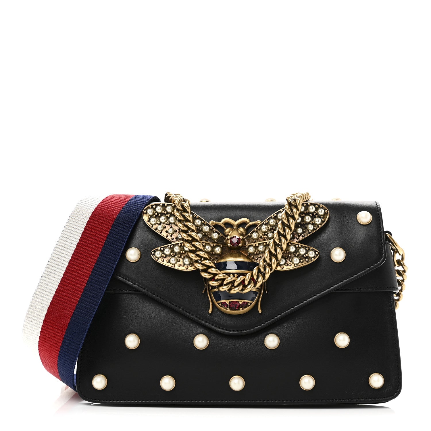 Gucci Nappa Pearl Studded Mini Queen Margaret Broadway Shoulder Bag Black 1 of 10