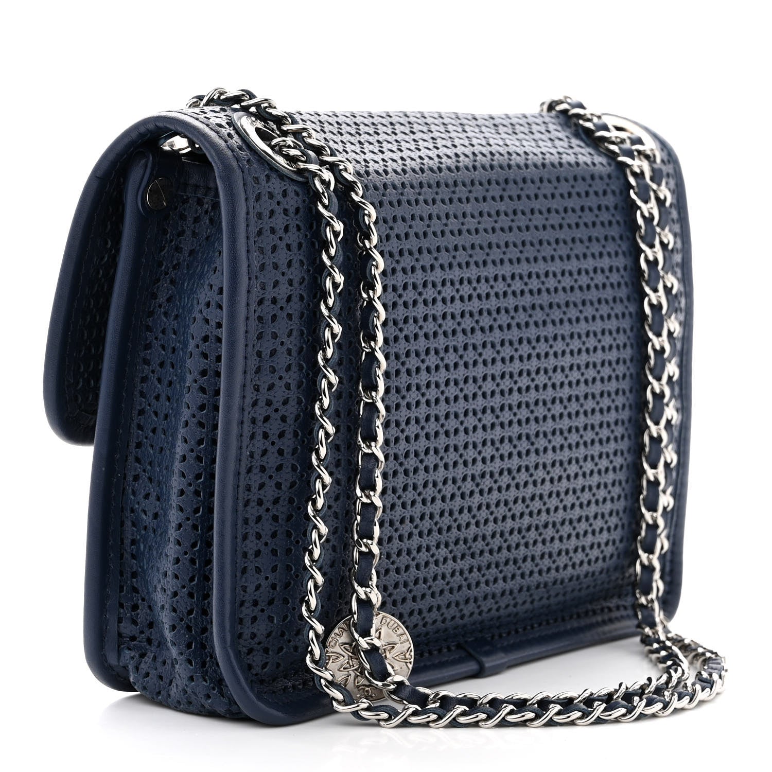 Chanel Metallic Perforated Calfskin Small Up In The Air Flap Navy Blue 3 of 10