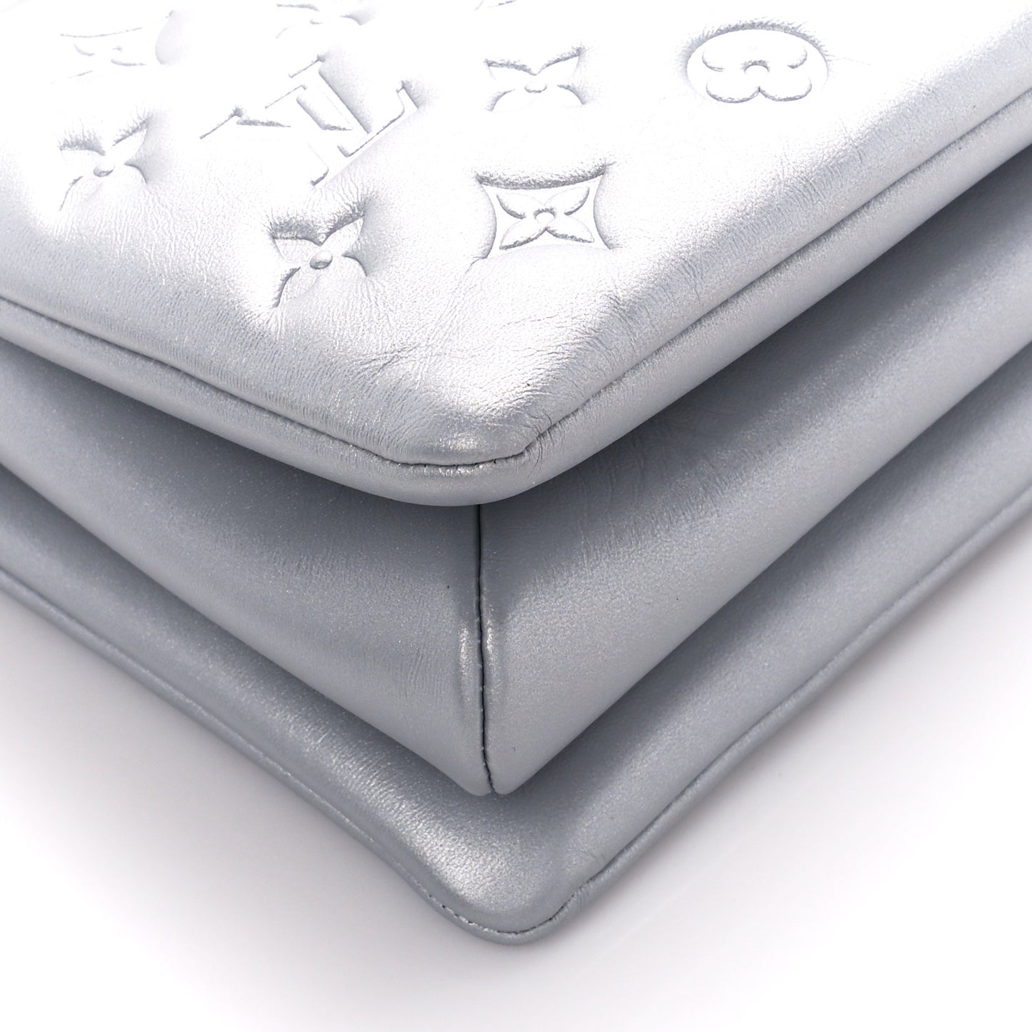 Metallic Lambskin Embossed Monogram Coussin PM Silver
