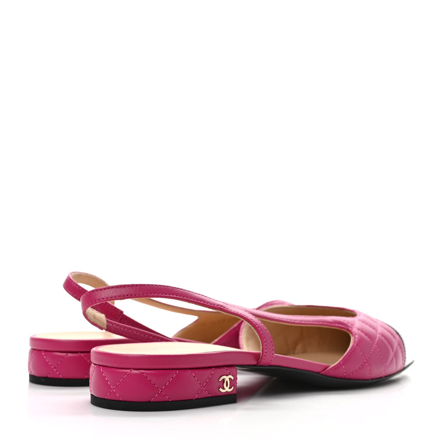 Lambskin Patent Cap Toe CC Slingback Flats 40 Pink Black