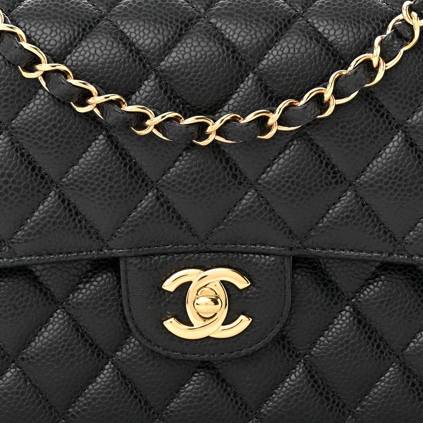 Caviar Quilted Medium Double Flap Black