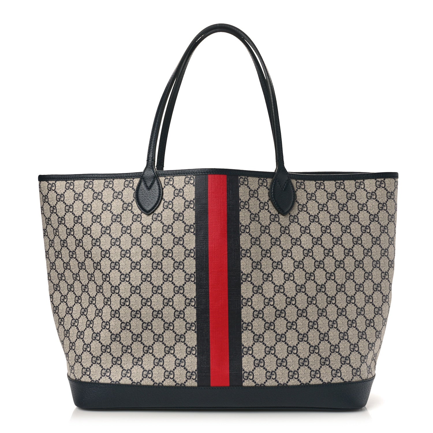 Gucci GG Supreme Monogram Textured Dollar Calfskin Web Large Ophidia Tote Beige Blue 1 of 10