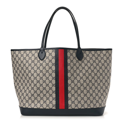 Gucci GG Supreme Monogram Textured Dollar Calfskin Web Large Ophidia Tote Beige Blue 1 of 10