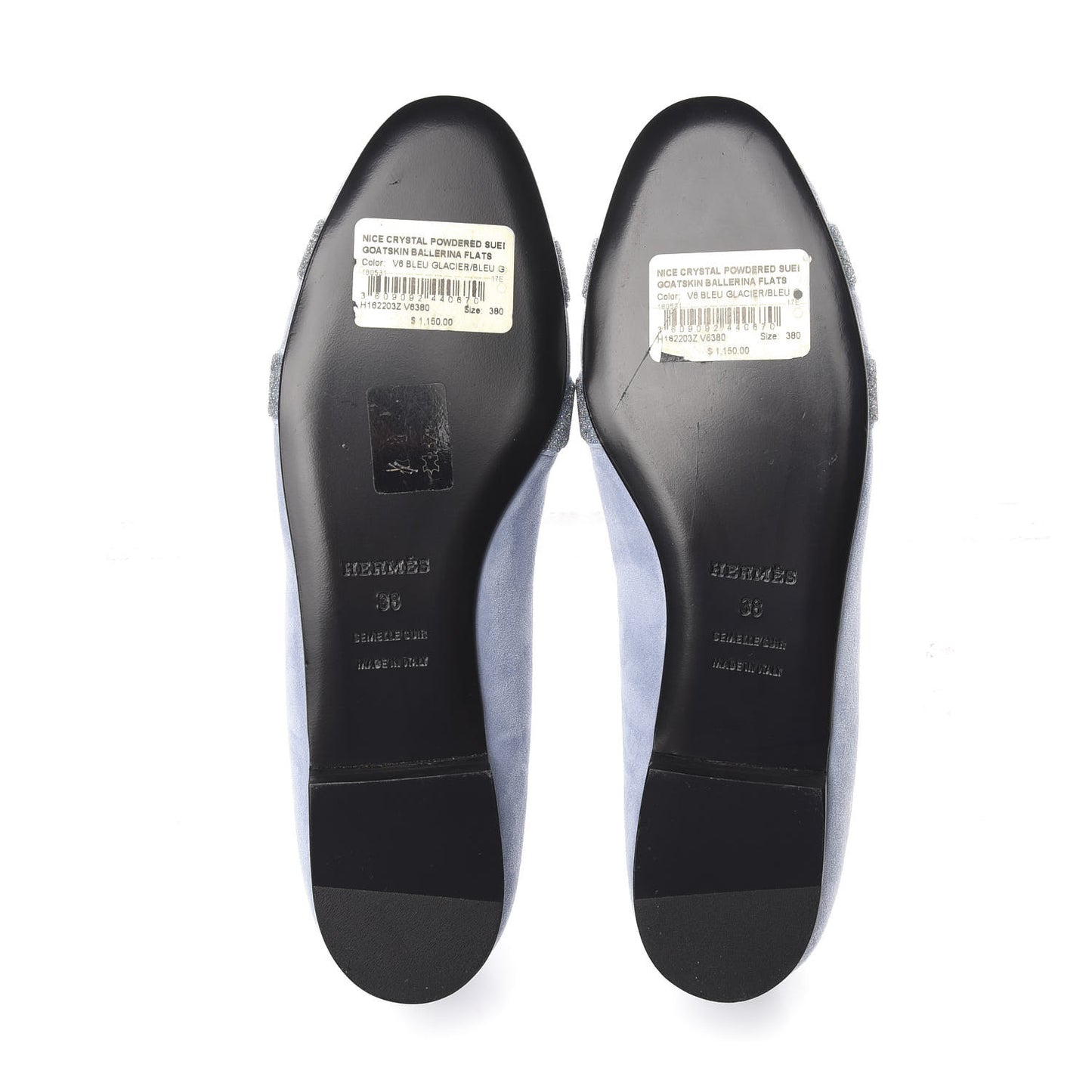 Suede Goatskin Crystal Powdered Nice Ballerina Flats 38 Bleu Glacier