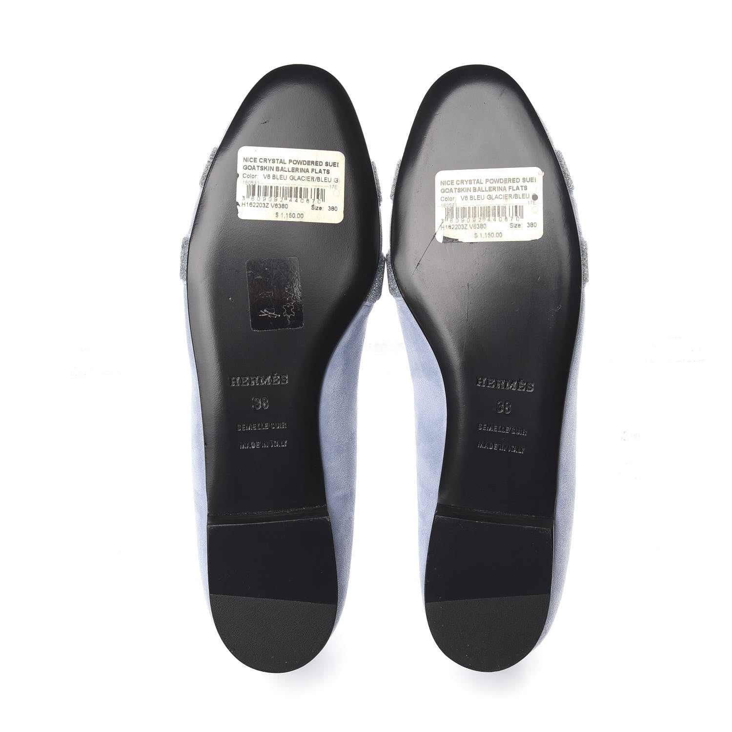 Hermes Suede Goatskin Crystal Powdered Nice Ballerina Flats 38 Bleu Glacier 5 of 10