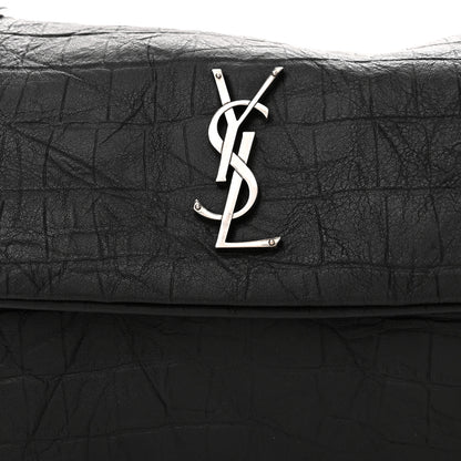 Saint Laurent Calfskin Crocodile Embossed Medium West Hollywood Monogram Fold-Over Black 9 of 11