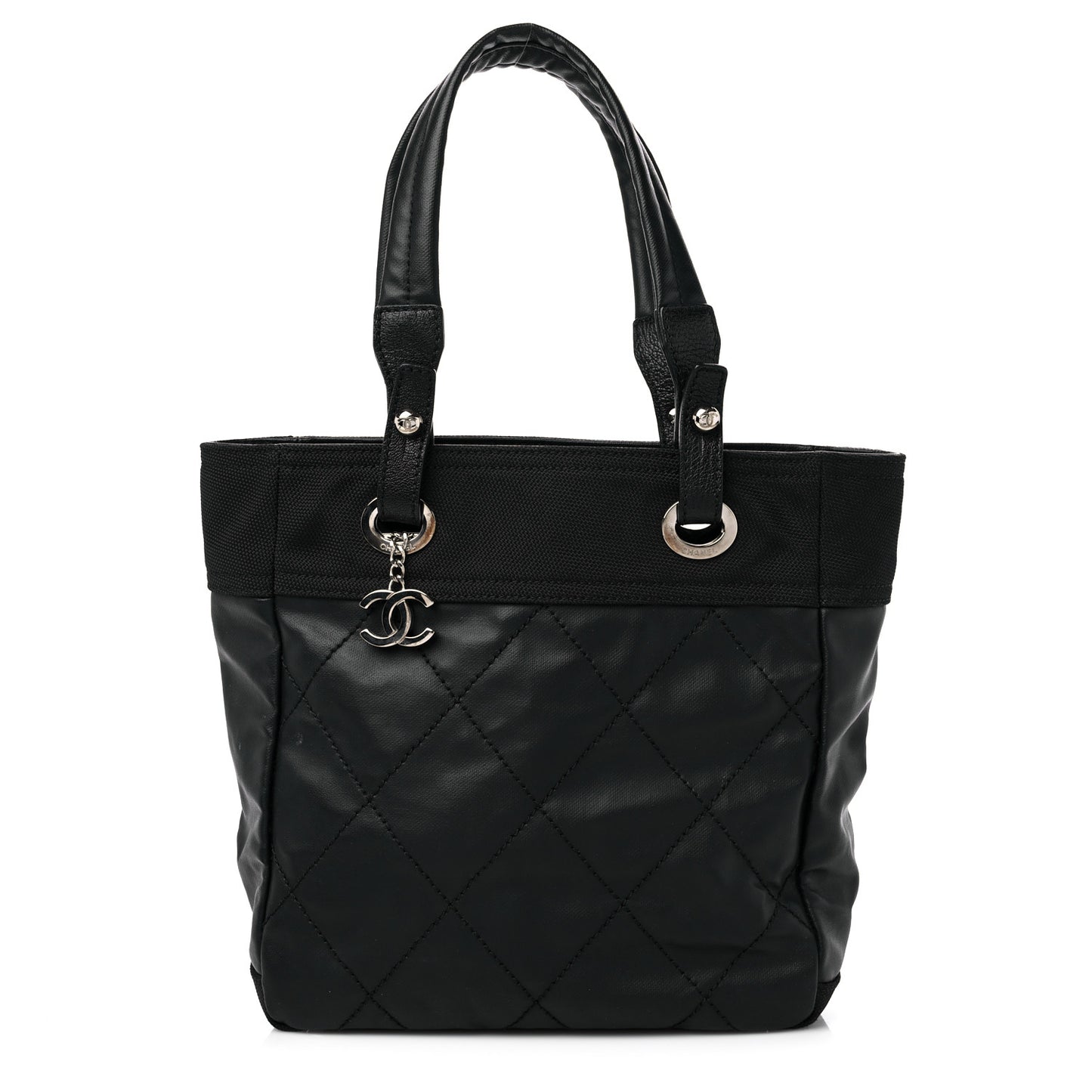 Coated Canvas Quilted Small Paris Biarritz Tote Black