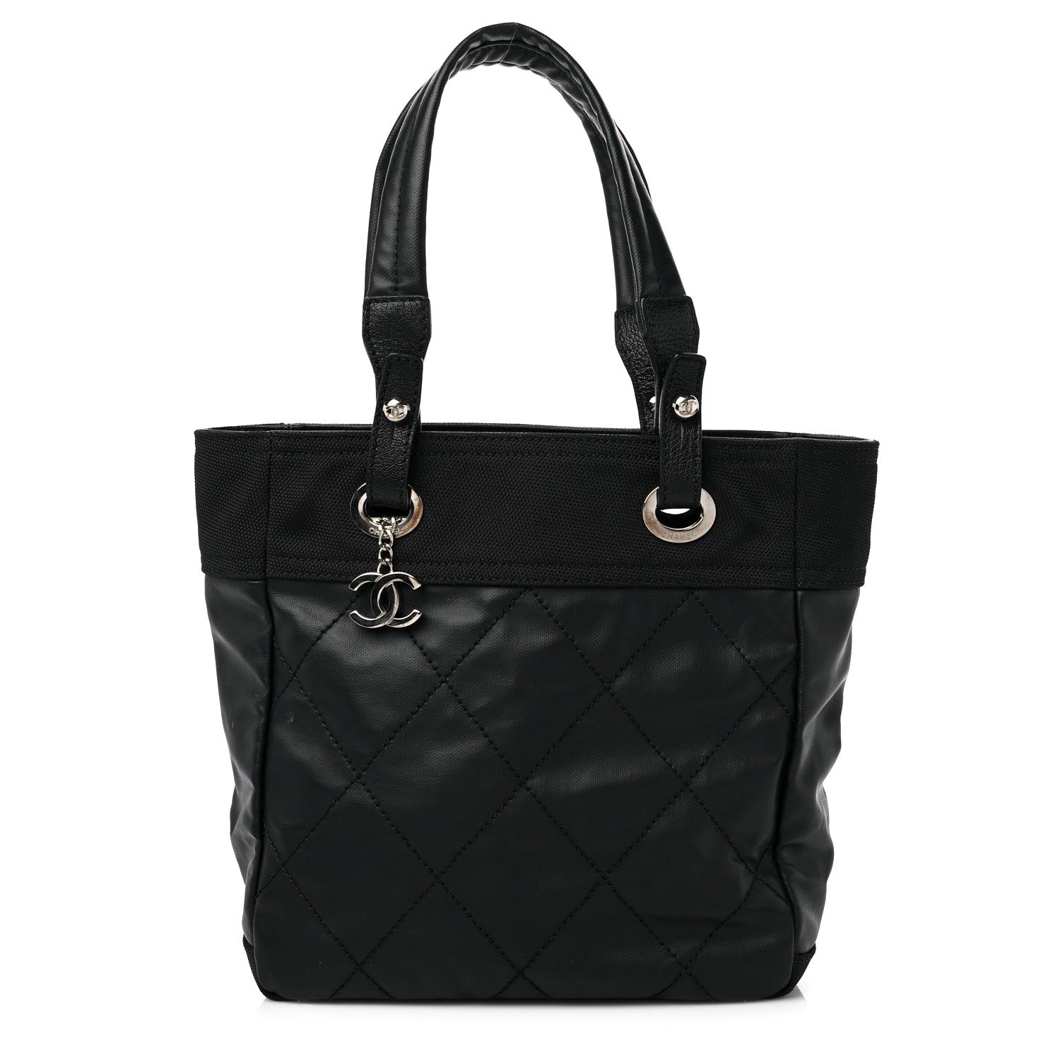 Chanel Coated Canvas Quilted Small Paris Biarritz Tote Black 1 of 12