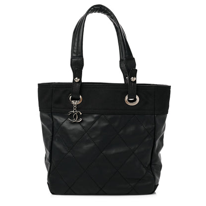 Chanel Coated Canvas Quilted Small Paris Biarritz Tote Black 1 of 12