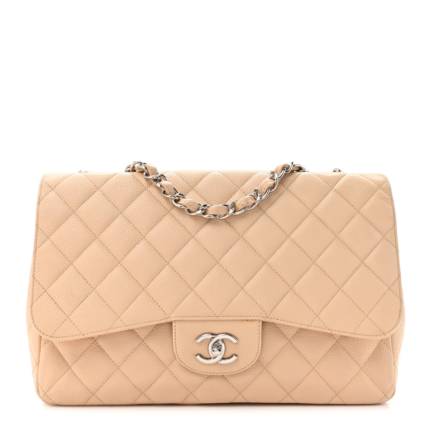 Caviar Quilted Jumbo Single Flap Beige