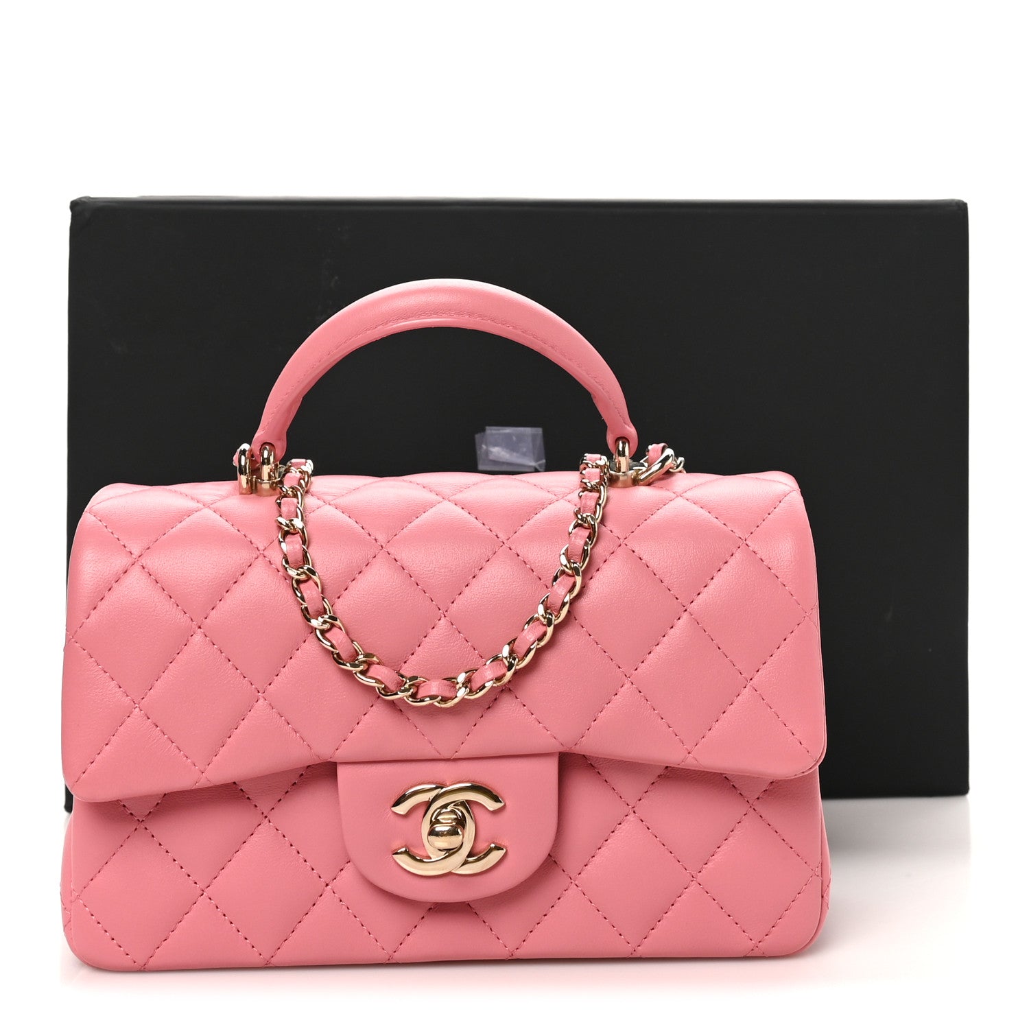 Chanel Lambskin Quilted Mini Top Handle Rectangular Flap Pink 11 of 11