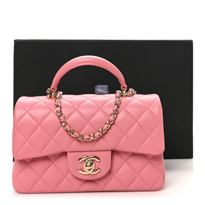 Chanel Lambskin Quilted Mini Top Handle Rectangular Flap Pink 11 of 11