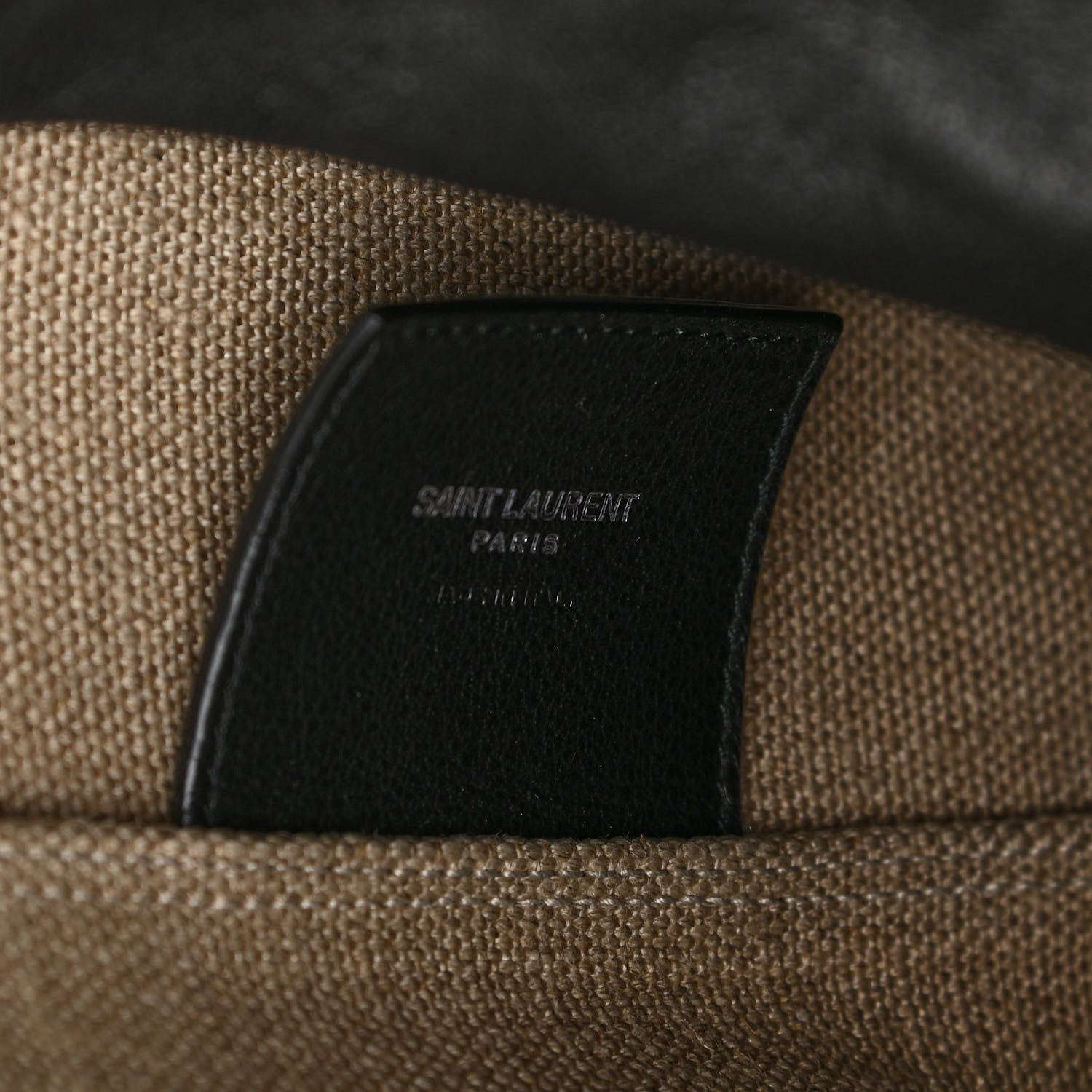 Saint Laurent Canvas Calfskin Teddy Drawstring Shopping Tote White Black 8 of 13