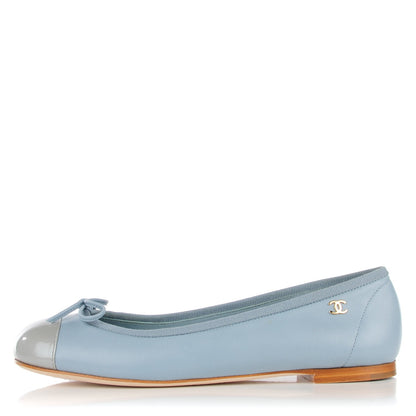 Chanel Lambskin Patent CC Cap Toe Ballerina Flats 35 Blue 1 of 9