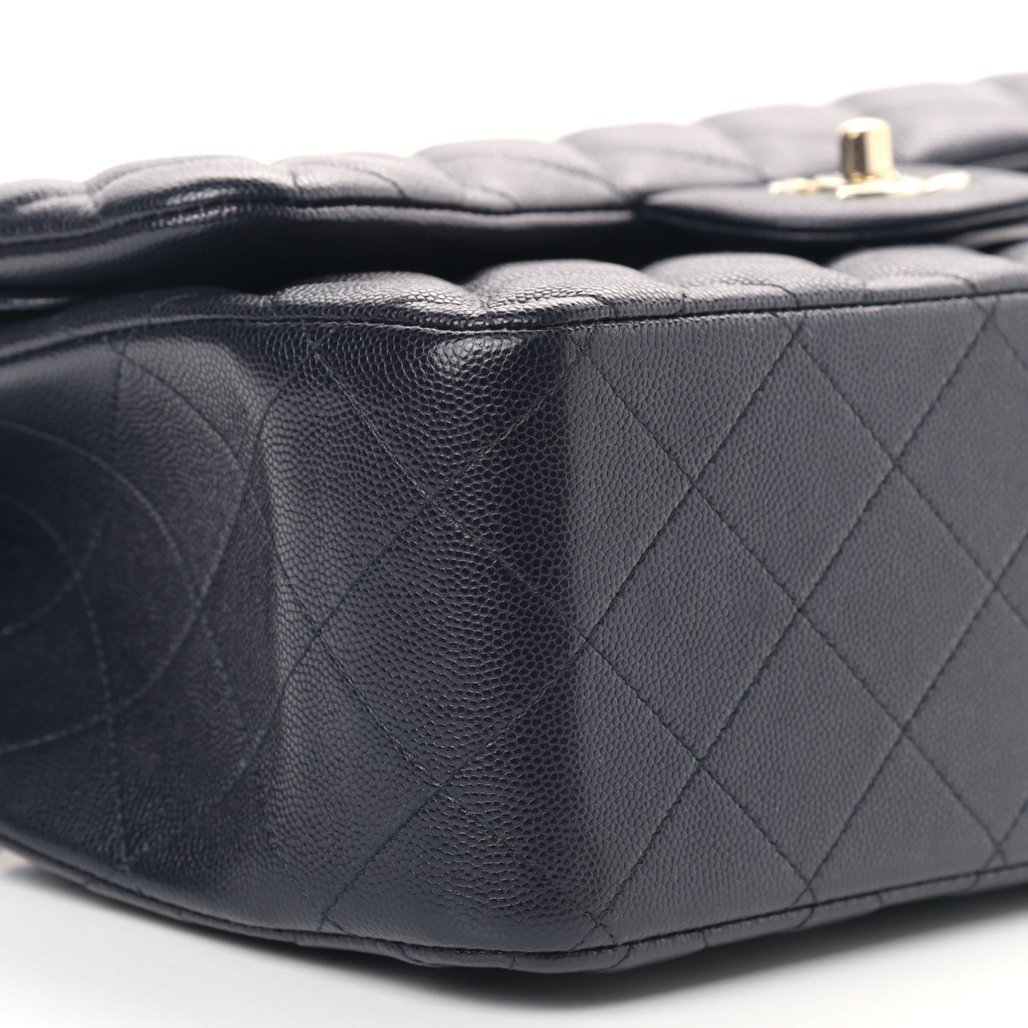 Caviar Quilted Jumbo Double Flap Navy Blue