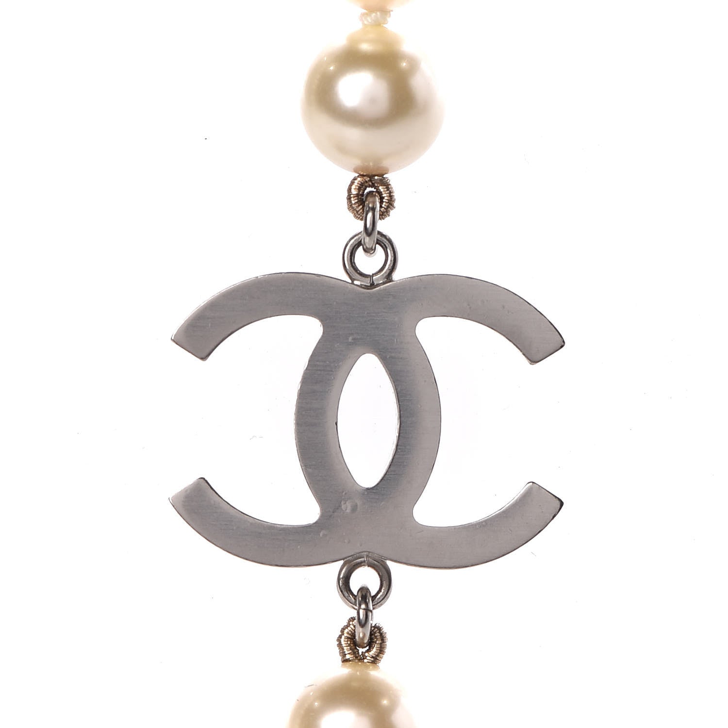 Chanel Pearl Bead CC Long Necklace Silver 4 of 5