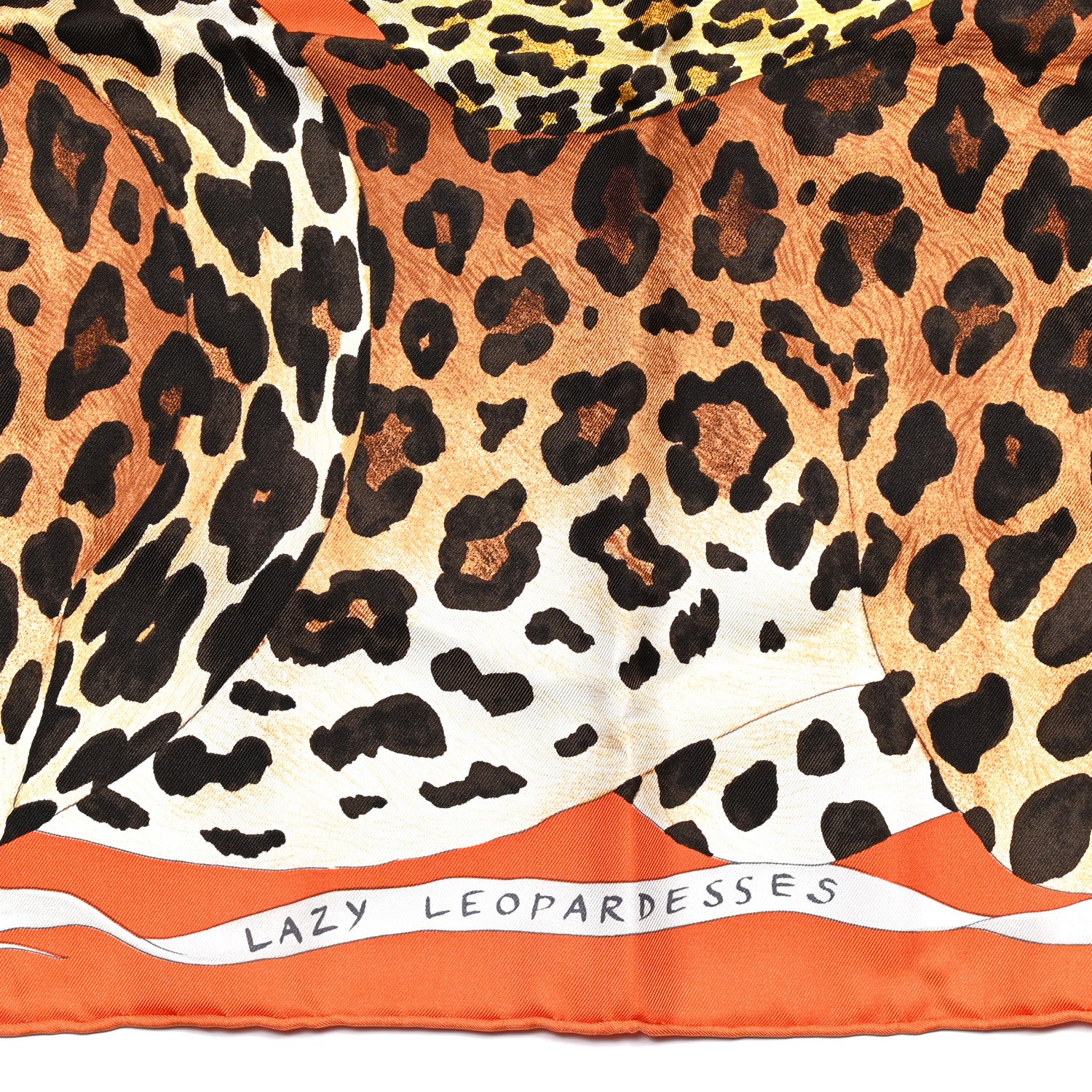 Hermes Silk Twill Lazy Leopardesses Scarf 90 Potiron Brun Miel 3 of 5
