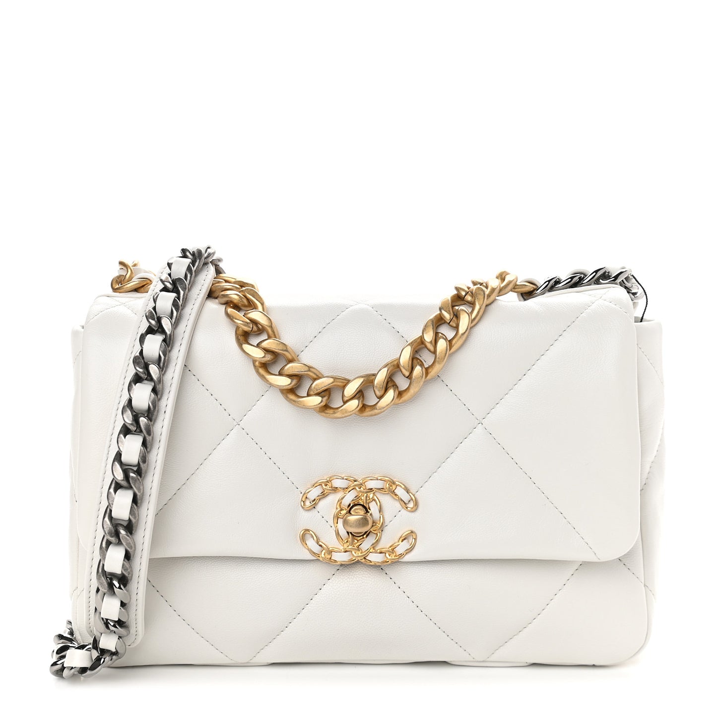 Goatskin Quilted Medium Chanel 19 Flap White