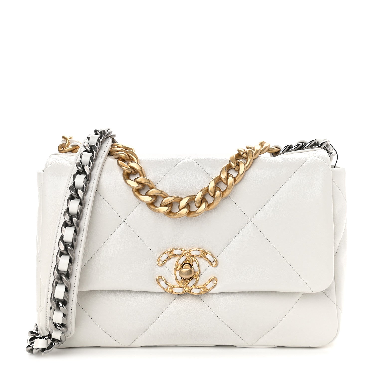 Chanel Goatskin Quilted Medium Chanel 19 Flap White 1 of 9