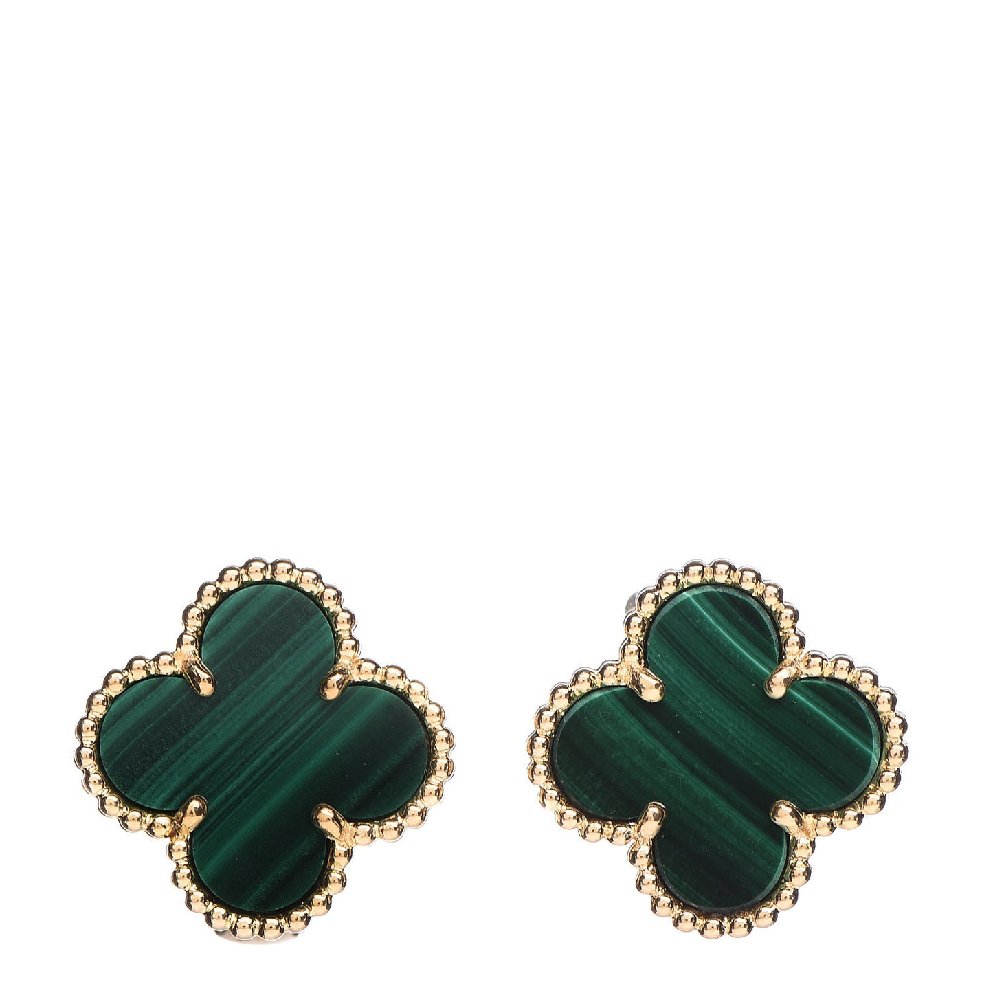 18K Yellow Gold Malachite Vintage Alhambra Earrings