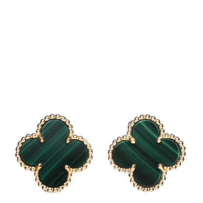 Van Cleef & Arpels 18K Yellow Gold Malachite Vintage Alhambra Earrings 1 of 4