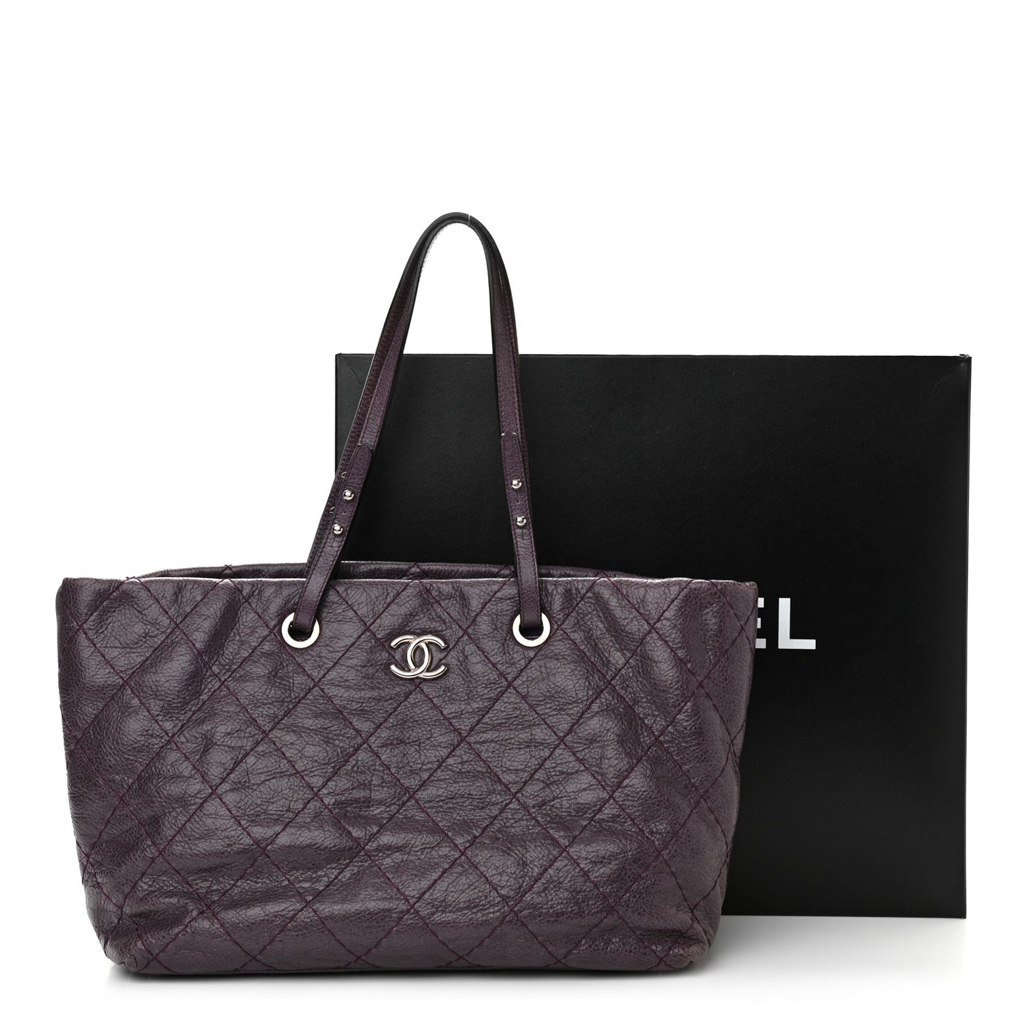 Glazed Calfskin Large On The Road Tote Purple