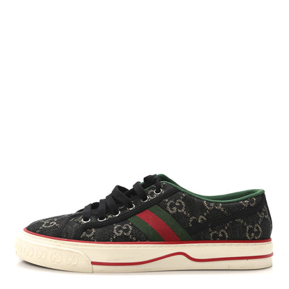 Gucci New Denim GG Monogram Web Womens 1977 Tennis Sneakers 39 Black Ivory 2 of 18