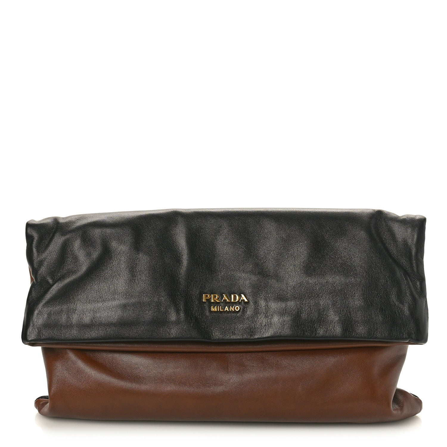 Prada Nappa Fold Over Zip Clutch Cocco Black 1 of 7