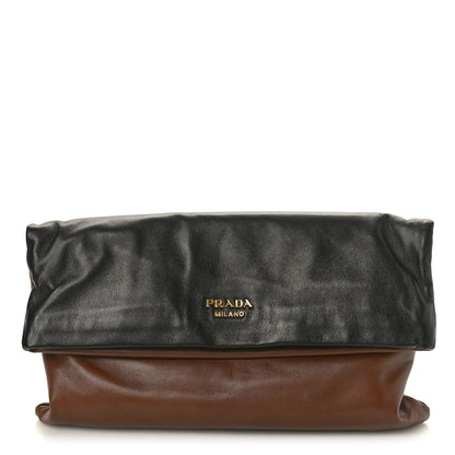 Prada Nappa Fold Over Zip Clutch Cocco Black 1 of 7