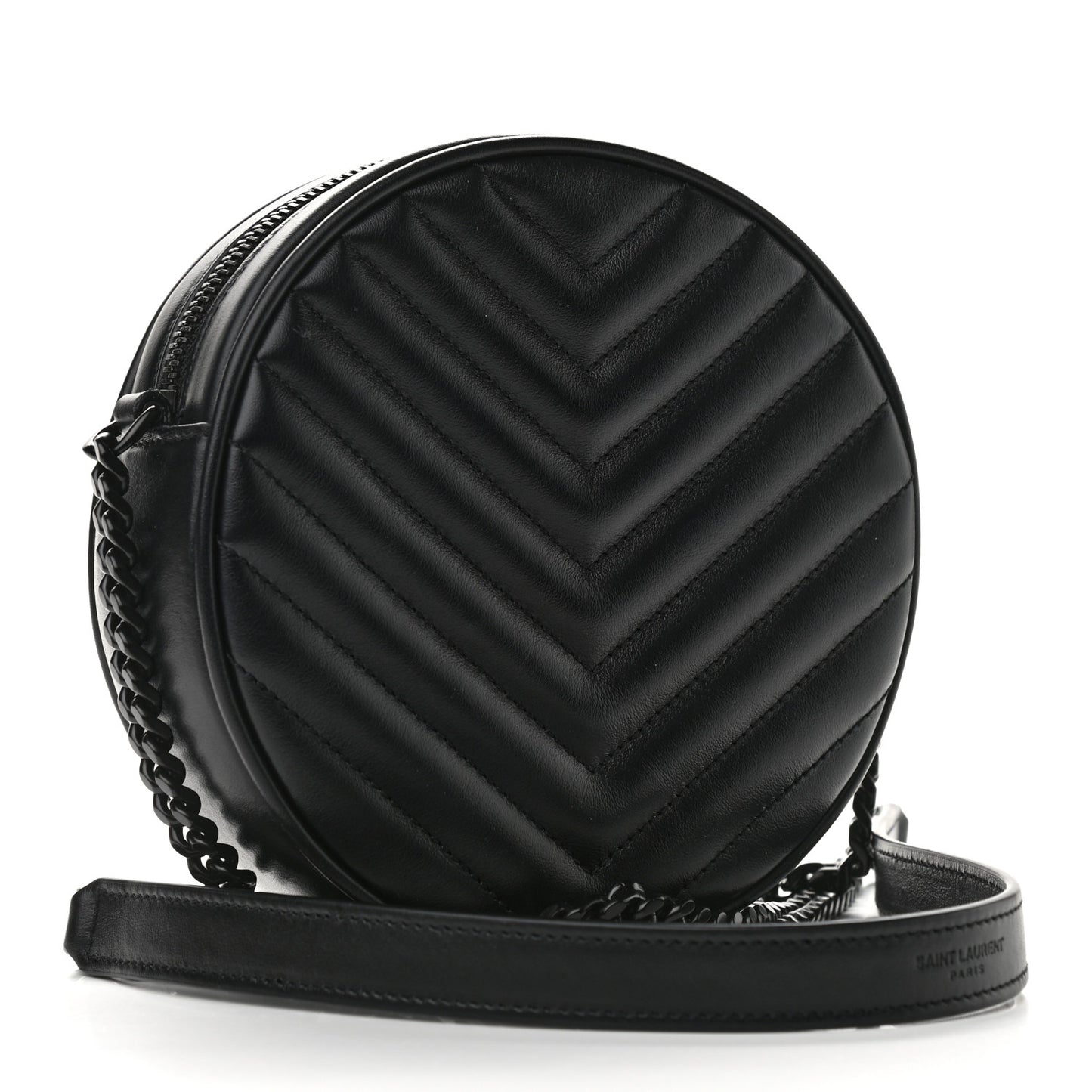 Calfskin Matelasse Chevron Round Vinyle Camera Bag Black
