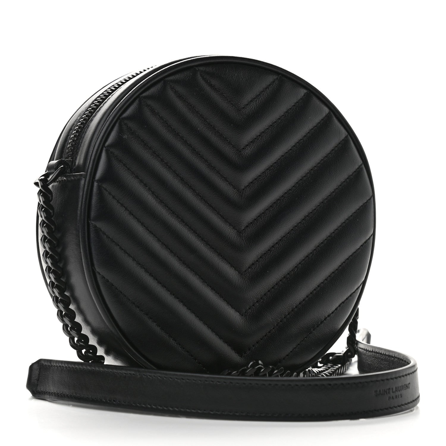 Saint Laurent Calfskin Matelasse Chevron Round Vinyle Camera Bag Black 3 of 9