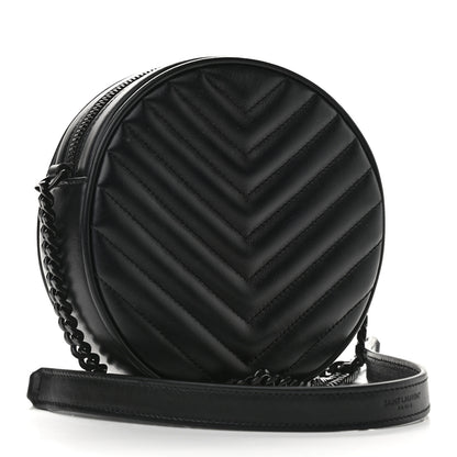 Saint Laurent Calfskin Matelasse Chevron Round Vinyle Camera Bag Black 3 of 9