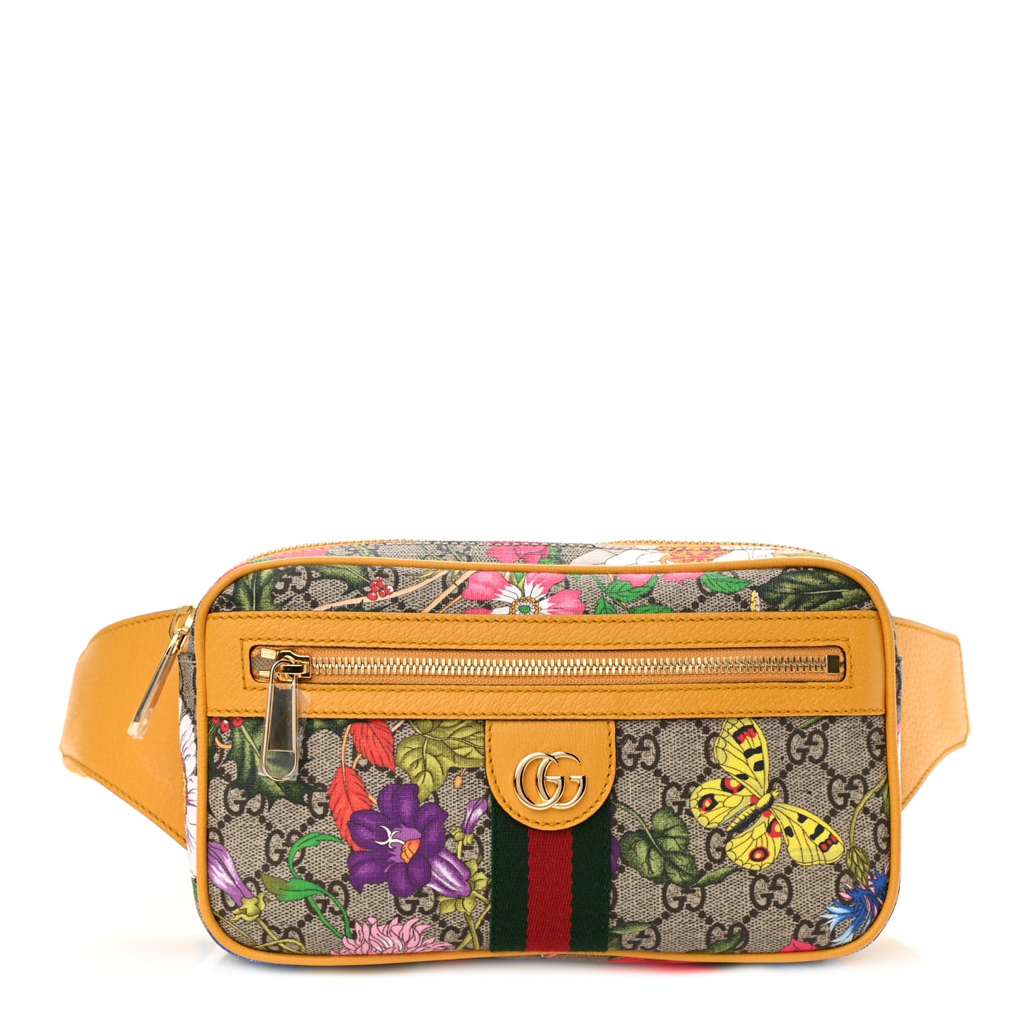 GG Supreme Monogram Flora Medium Ophidia Belt Bag Beige Multicolor Crop